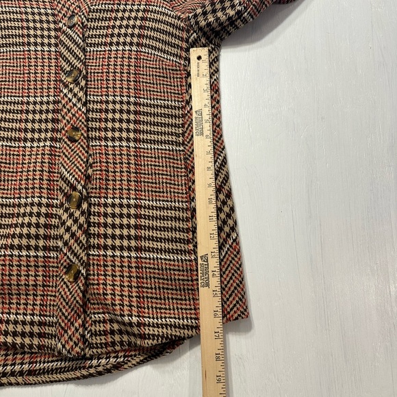 Passports Women’s Small Plaid Shacket Houndstooth Button Jacket Brown Red Tan - Picture 7 of 10